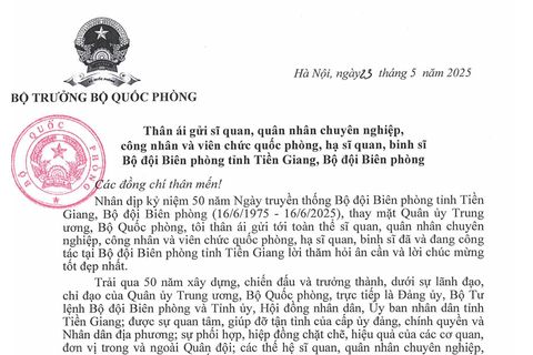 Đại tướng Phan Văn Giang gửi thư chúc mừng 50 năm Ngày truyền thống Bộ đội Biên phòng tỉnh Tiền Giang
