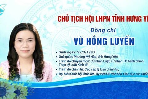 Bà Vũ Hồng Luyến được chỉ định giữ chức Chủ tịch Hội LHPN tỉnh Hưng Yên nhiệm kỳ 2021 - 2026