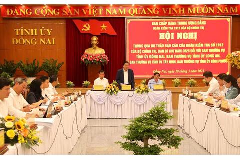 Công bố kết quả kiểm tra của Bộ Chính trị, Ban Bí đối với 4 tỉnh: Đồng Nai, Bình Phước, Long An, Tây Ninh