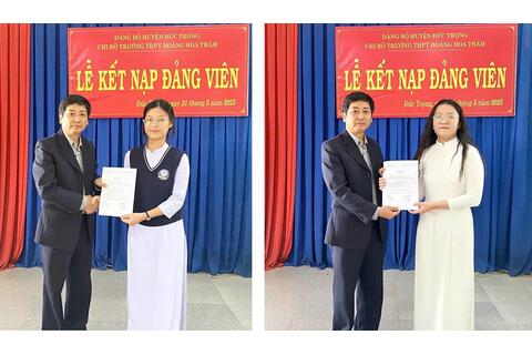 Đức Trọng: 2 học sinh đầu tiên của Trường THPT Hoàng Hoa Thám được kết nạp Đảng