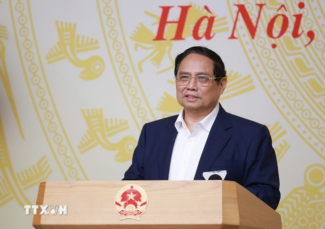 Thủ tướng Phạm Minh Chính chủ trì Hội nghị đánh giá 03 năm thực hiện Nghị quyết số 18-NQ/TW và 01 năm thi hành Luật Đất đai năm 2024. (Ảnh: TTXVN)