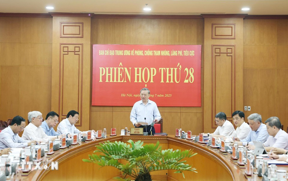 Tổng Bí thư Tô Lâm, Trưởng Ban Chỉ đạo Trung ương về phòng chống tham nhũng, lãng phí, tiêu cực phát biểu. (Ảnh: TTXVN)