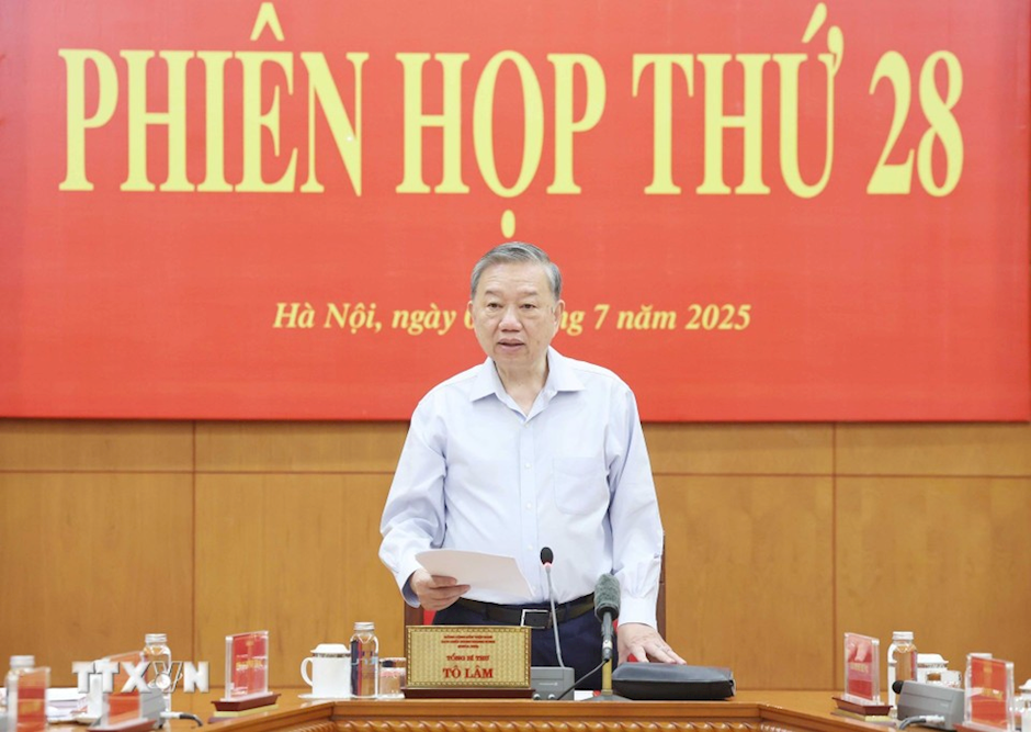 Tổng Bí thư Tô Lâm, Trưởng Ban Chỉ đạo Trung ương về phòng chống tham nhũng, lãng phí, tiêu cực phát biểu tại Phiên họp thứ 28 của Ban Chỉ đạo. (Ảnh: TTXVN)