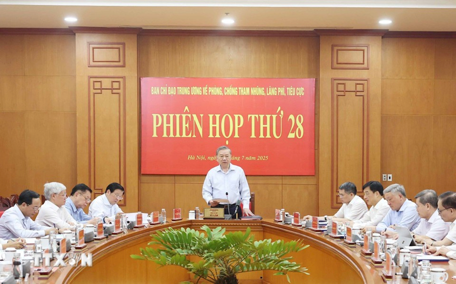 Tổng Bí thư Tô Lâm, Trưởng Ban Chỉ đạo Trung ương về phòng chống tham nhũng, lãng phí, tiêu cực chủ trì Phiên họp thứ 28 của Ban Chỉ đạo. (Ảnh: TTXVN)