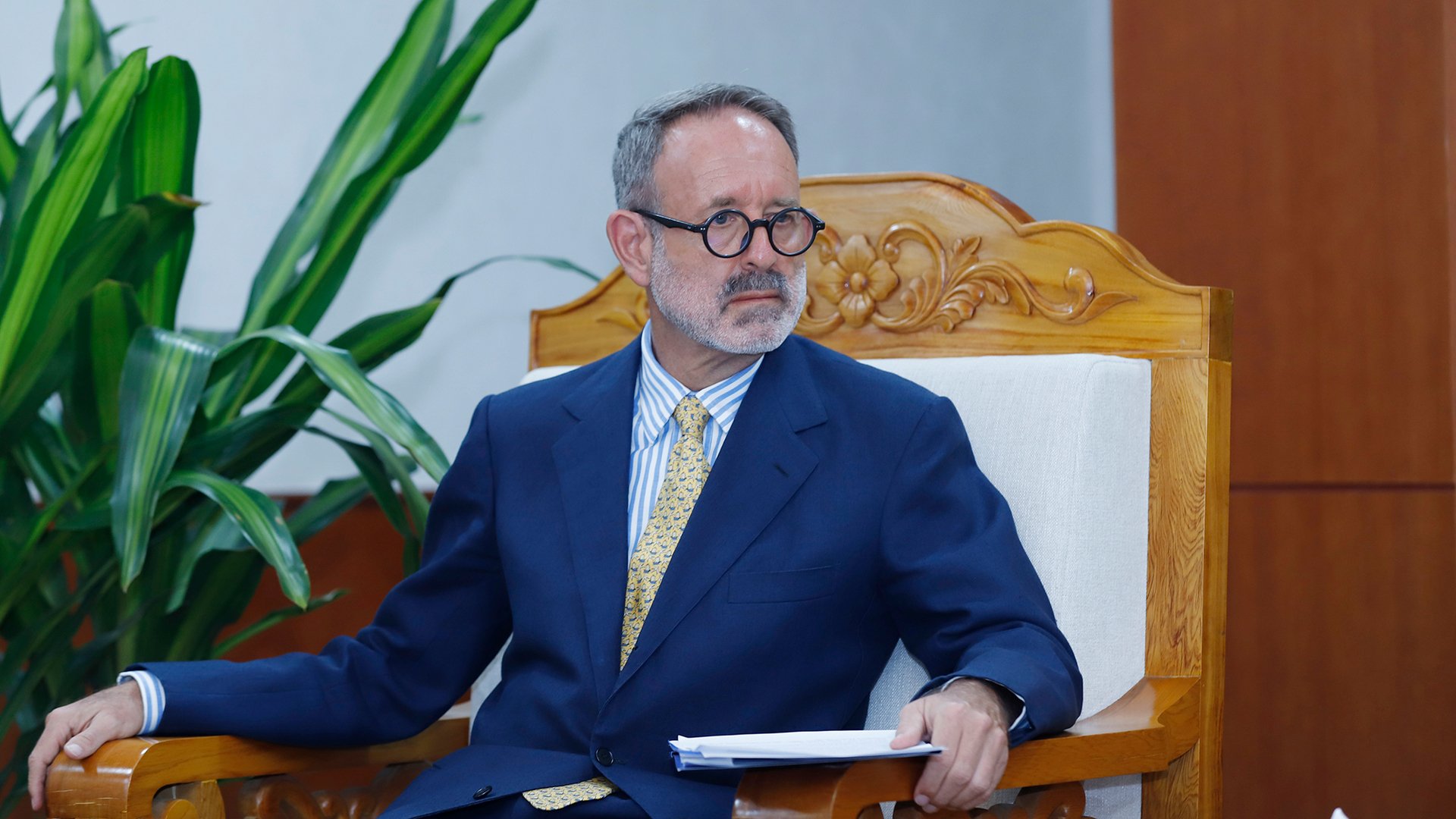 Ông Marco Della Seta, Đại sứ Italia tại Việt Nam, bày tỏ mong muốn quảng bá sản phẩm nông sản Italia đến người tiêu dùng Việt Nam. Ảnh: Kiều Chi.